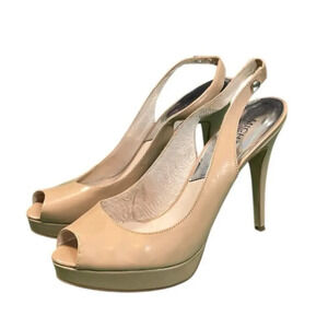 Michael Kors Women's Beige Paten Leather Slingback Peep Toe Heels Size 7.5 Used